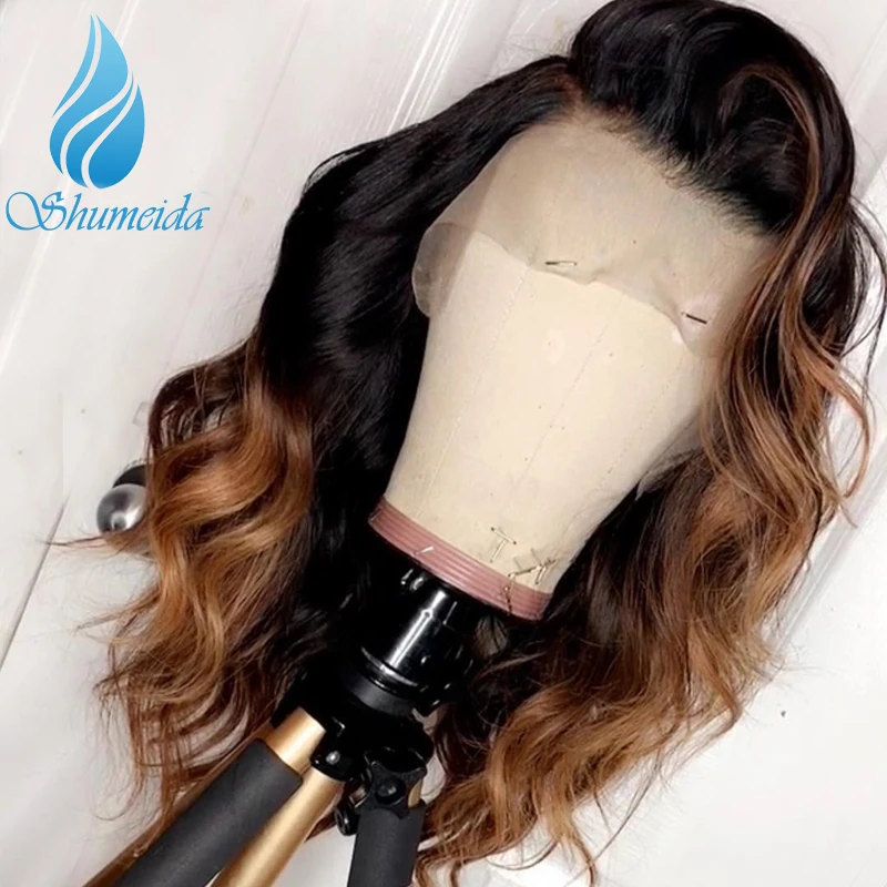 Online SHD Ombre Color Human Hair 13*6 Lace Front Wig with Deep Part Line Brazilian Body Wave Remy Hair Glueless Lace Wig Baby Hair