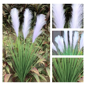 

1Pcs NEW 3-Heads Artificial Plants 80CM Small Pampas Grass Green Plant Potted Phragmites Simulation Bulrush Plants Home Decor