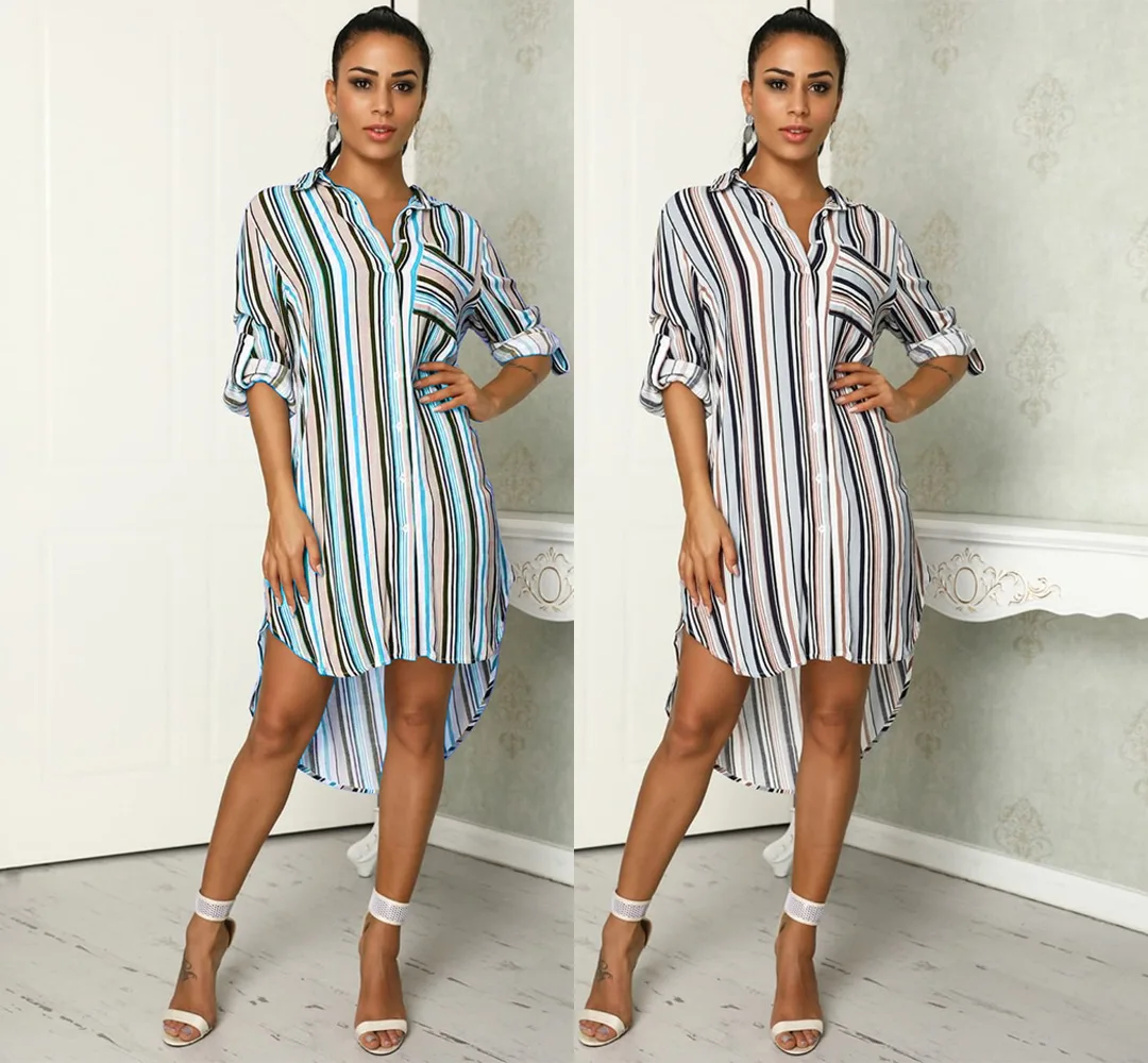 

2019 European and American women's autumn and winter new fashion short short long loose long-sleeved shirt dress