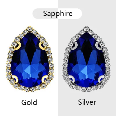 sapphire Стразы с каплевидными камешками 10x14 мм, разноцветные блестящие кристаллы, стеклянные камни, отделка без горячей фиксации, пришивные стразы для одежды - Цвет: sapphire