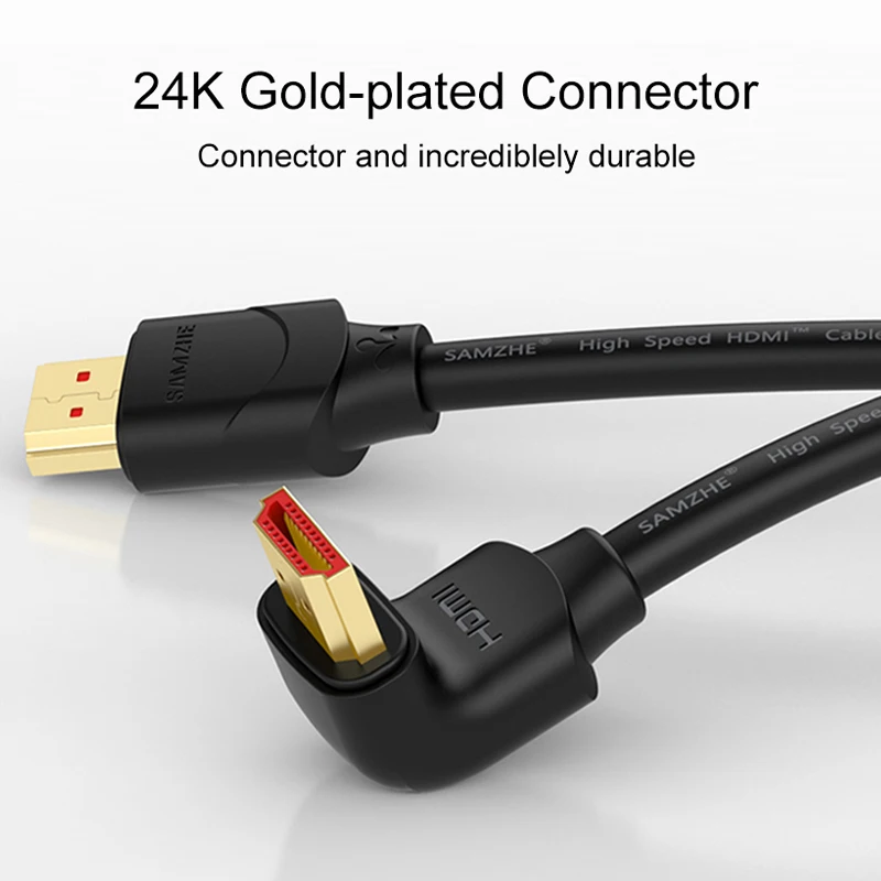 SAMZHE Кабель HDMI углом 90 градусов кабель hdmi 2 К * 4 1 м 1.5 3 5 М 1080 P 3D для TV PC проектор PS3