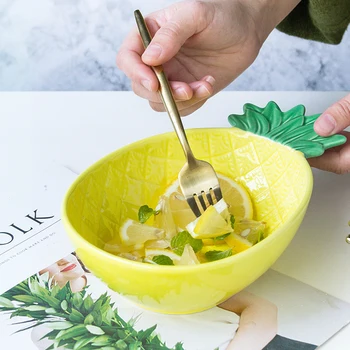 

Nordic Ceramic Pineapple Bowl Handmade Rice Coconut Salad Fruit Noodel Bowls Decorative Storage Trinket Jewelry Dishes Gift Idea
