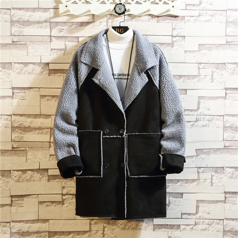 Winter Long Coat Men's Warm Thick Parka Men Fashion Lamb Fur Jacket Man Streetwear Large Size Coat Male Clothes Overcoat M-5XL - Цвет: black