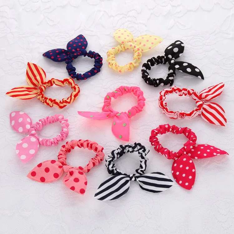 3 pcs/lot Rabbit Ears Hair Band Children Kids Accessories Elastic For Women Girl Rubber Polka Dot Rope |