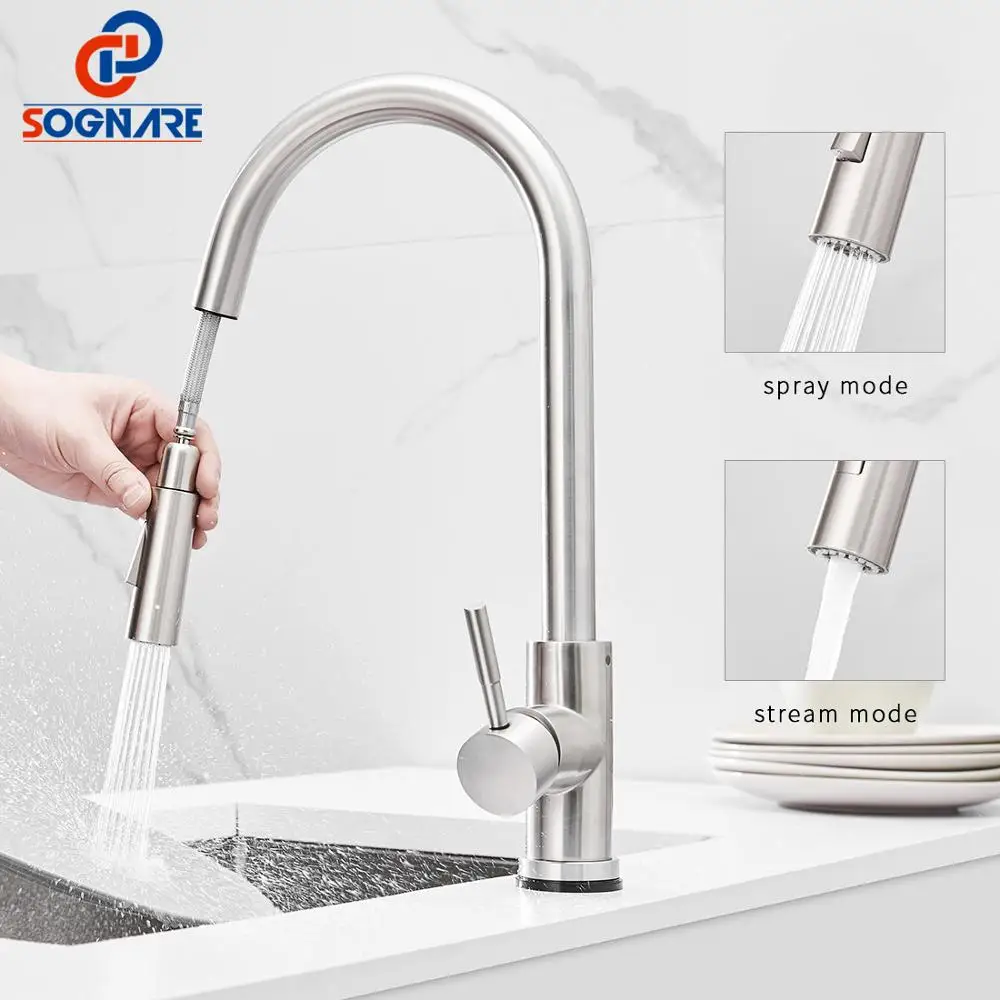  SOGNARE Touch Kitchen Faucet Lead-Free Brass Pull Out Touch Sensor Tap Touch Control Sensitive Fauc - 32916239935