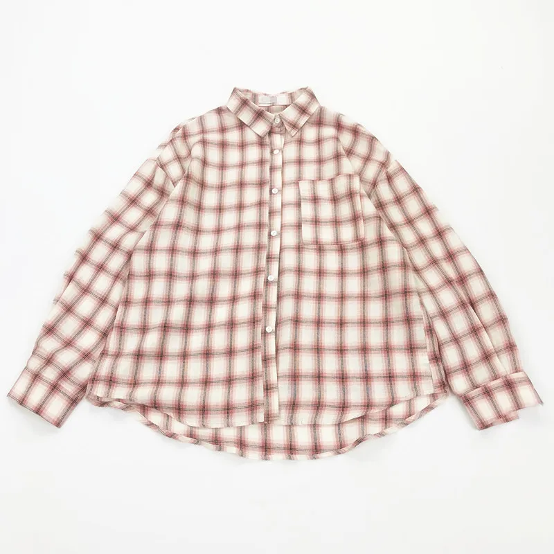 ^Cheap Japanse Stijl Literatuur En Kunst-Stijl Grote Raster Bf Losse Katoenen Linnen Lange Mouwen Studenten Vrouwen 'S