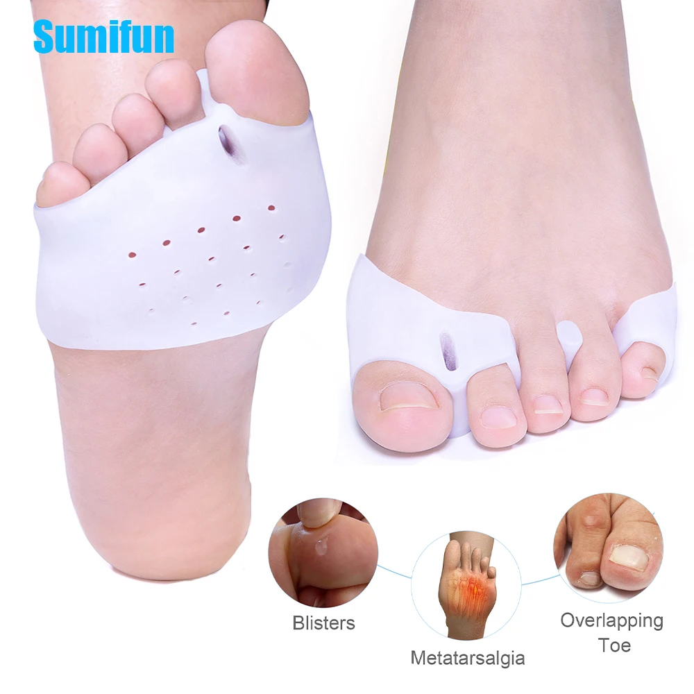 2pcs pair silicone toes separator hallux valgus bunion correction foot bone orthopedic braces protector feet health care tools 2pcs/pair Forefoot Pads Spreader For Bunion Corns Overlapping Toe Separator Ball of Foot Cushions Hallux Valgus Foot Care Tools