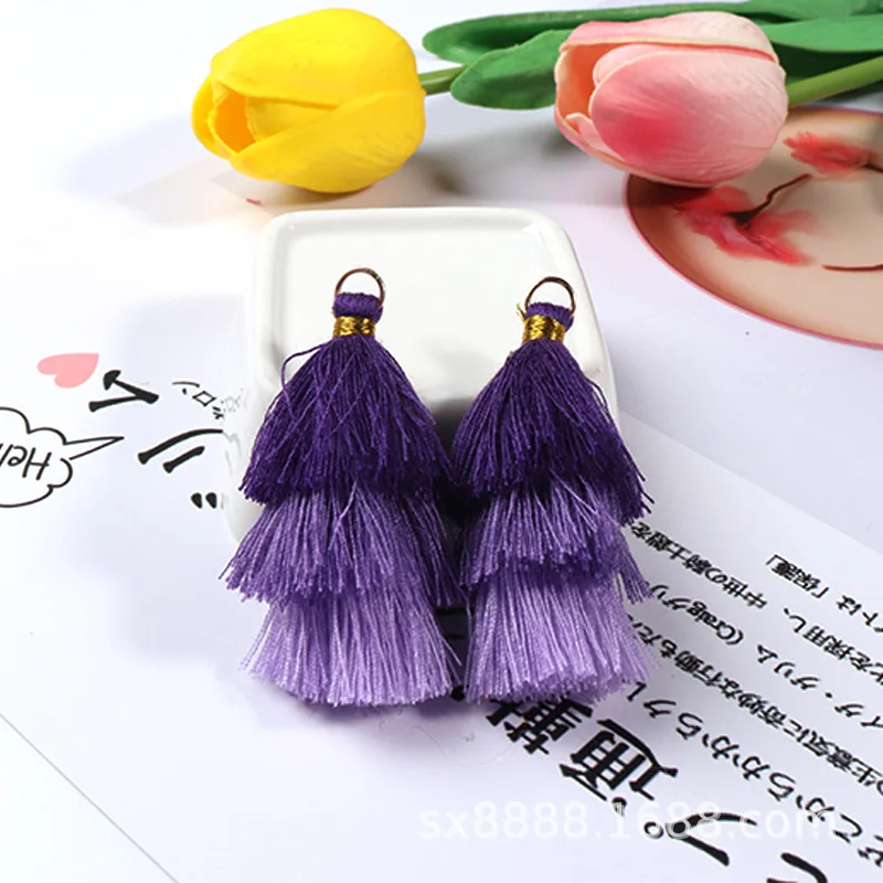 Purple 10 шт 6 см кисточки, хлопок ключ кисточкой, ювелирные аксессуары, DIY серьги материалы, с металлическим кольцом, Красочный кулон - Цвет: Purple