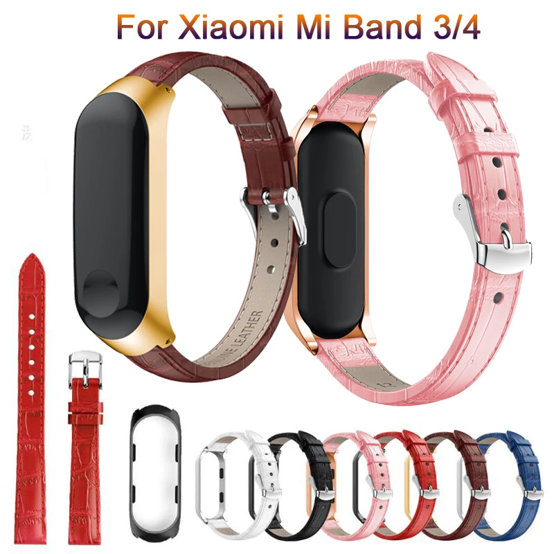 Роскошный классический кожаный качественный ремешок для часов Xiaomi band 3 сменный