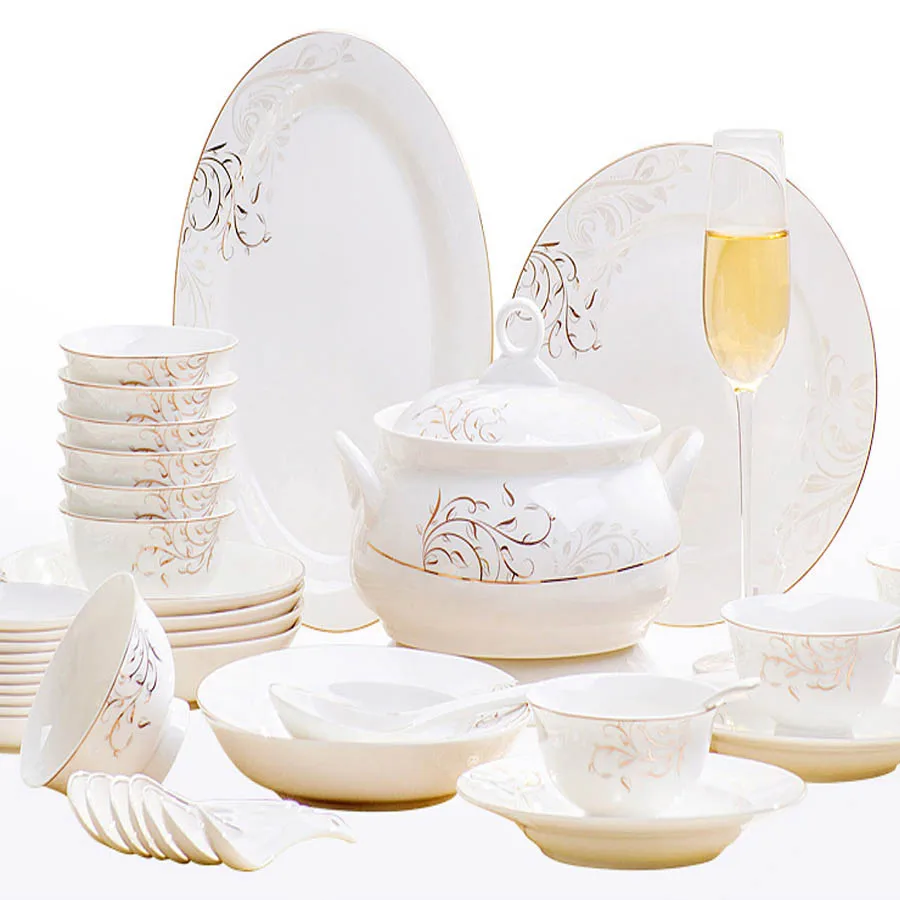 

60 Heads Dishes Dish Home European jingdezhen ceramics Dishes Set Pot Tableware Dinner Combination