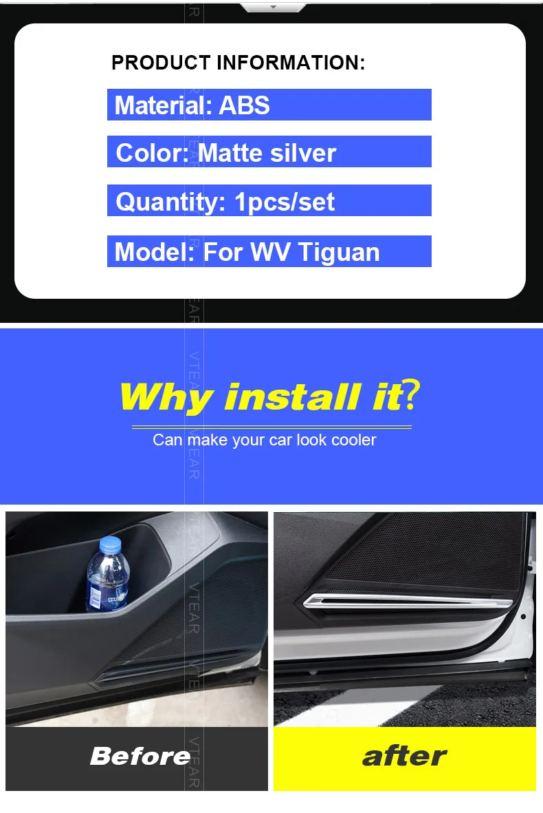 Vtera для VW Tiguan MK2 хромированные аксессуары для автомобильной двери стерео аудио звук декоративные полосы покрытие интерьера литье матовая