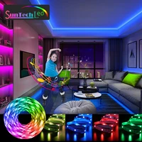 Suntech-tiras de luz LED RGB 5050, cinta de diodo Flexible de Color con sincronización de música, Bluetooth, luces Led con micrófono incorporado para fiesta, navidad