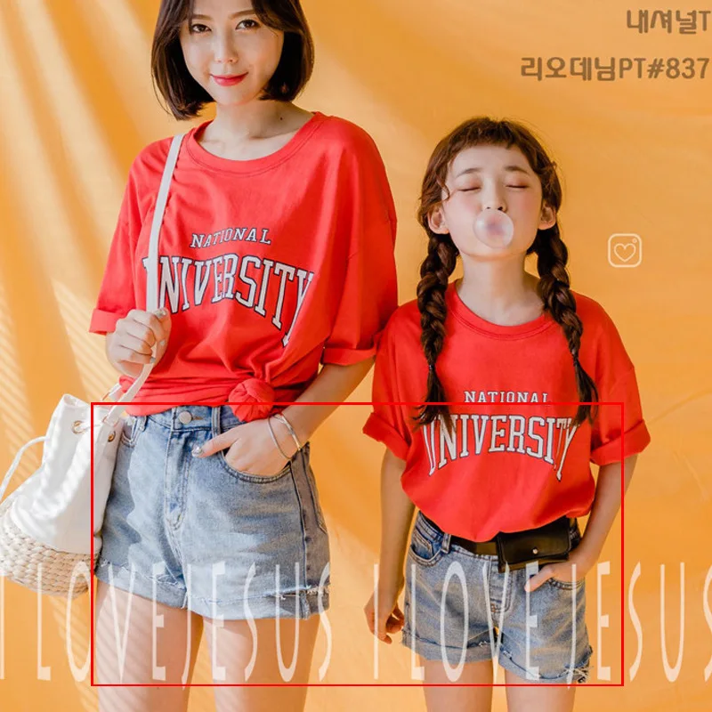 Детские джинсовые шорты; коллекция года; сезон лето; корейский стиль; стиль; хлопковые джинсы для мамы и дочки; для родителей и детей