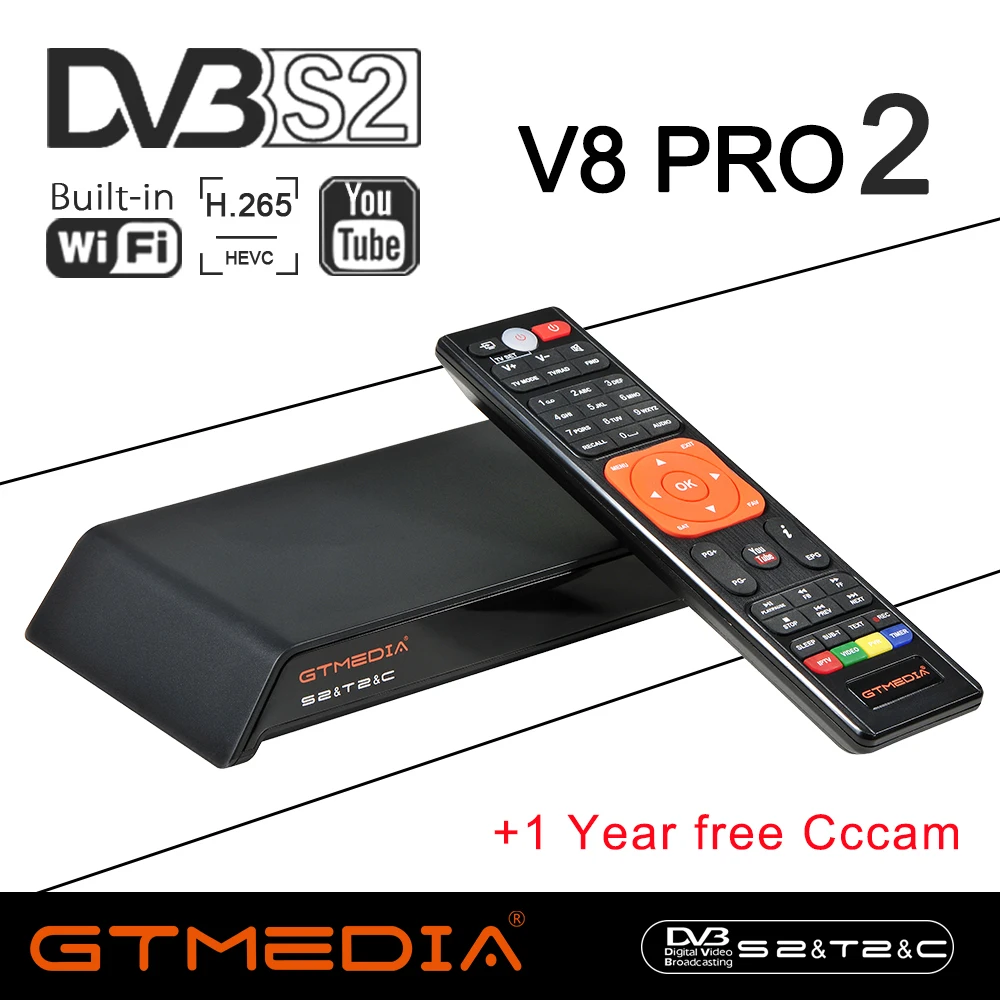 

GTMedia V8 Pro2 DVB-T2/S2/Cable/S2X Satellite Receiver H.265 Built-in WIFI with 1 Year Europe CCcam Support IPTV Set Top Box