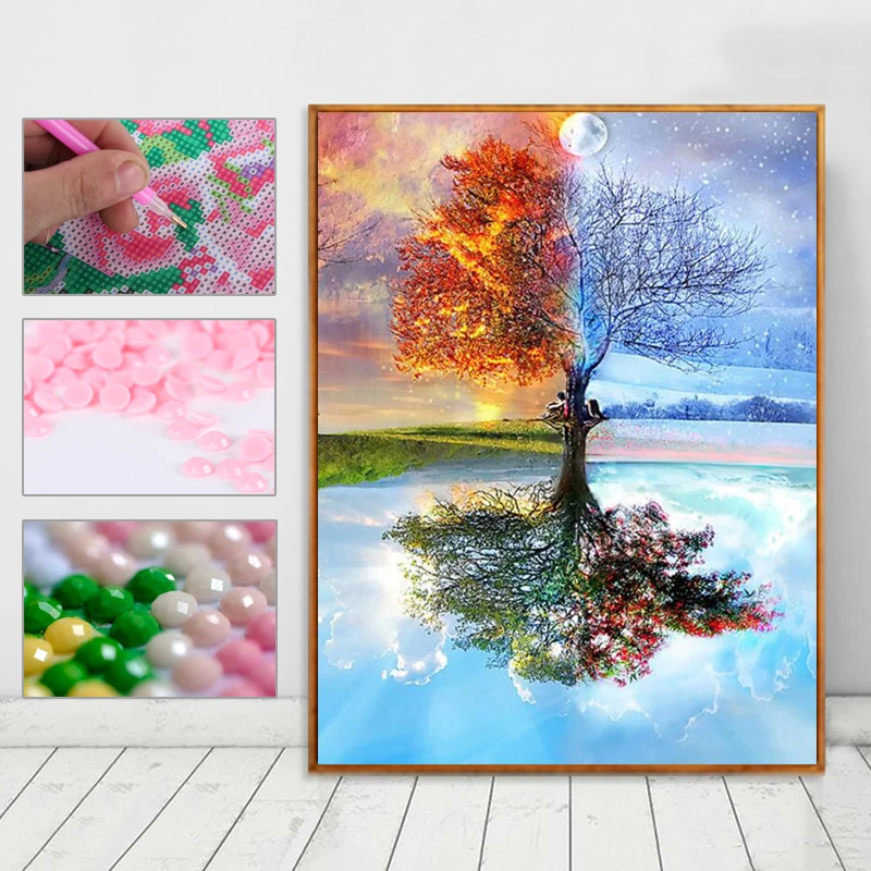 

Hot 1Set DIY Rhinestone Embroidery Kits Season Trees 5D Popular Rhinestone Painting Cross-stitch New Home Decoration Needlework