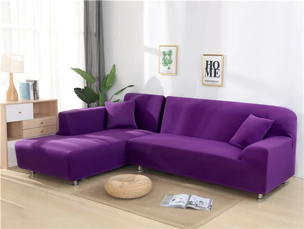 Purple Эластичный однотонный чехол для дивана в форме L, секционный угловой шезлонг, диван-стрейч, чехол для дивана, чехлы для гостиной - Цвет: Purple
