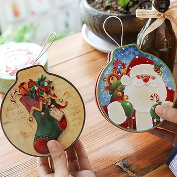 

Double-sided hanging bells iron box Christmas candy biscuit baking packaging round gift