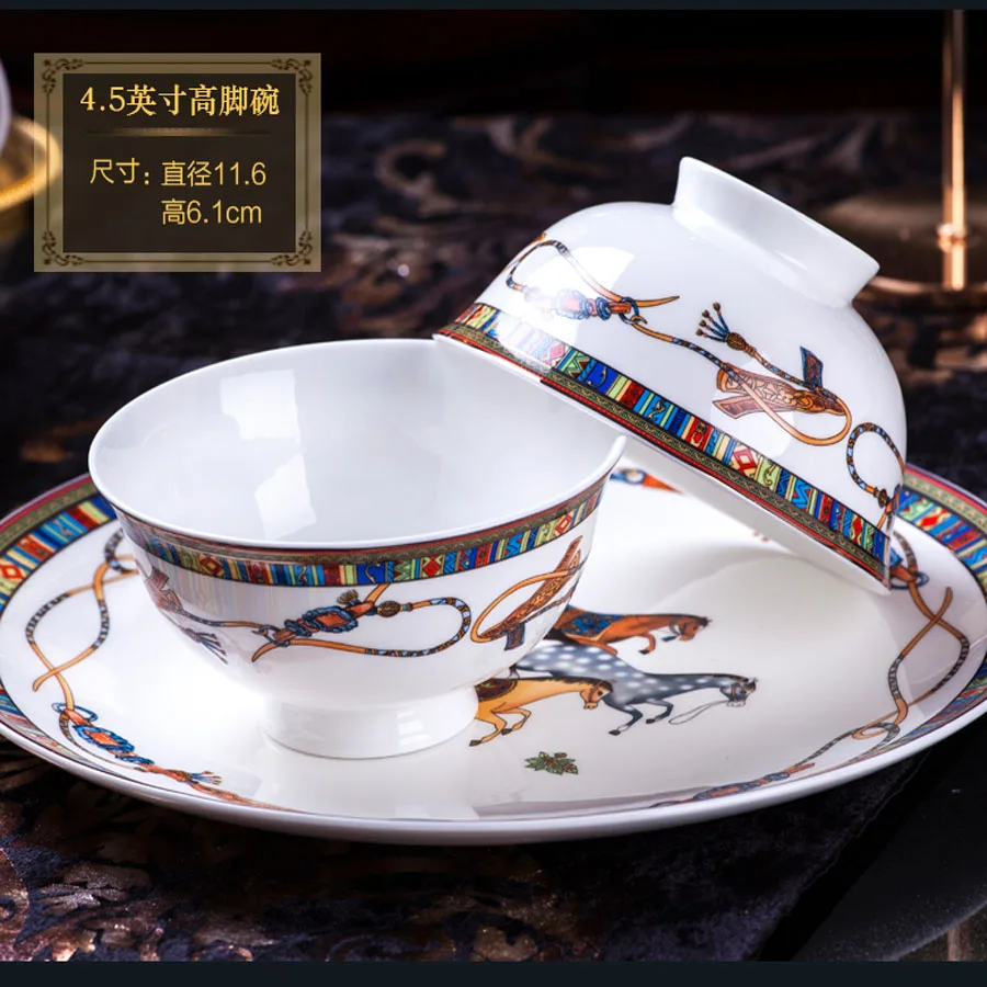 60 Heads Bone china tableware ceramics Dinner Dish chinese dishes Rice Salad Noodles Bowl taste dish rice bowl Dinnerware Sets