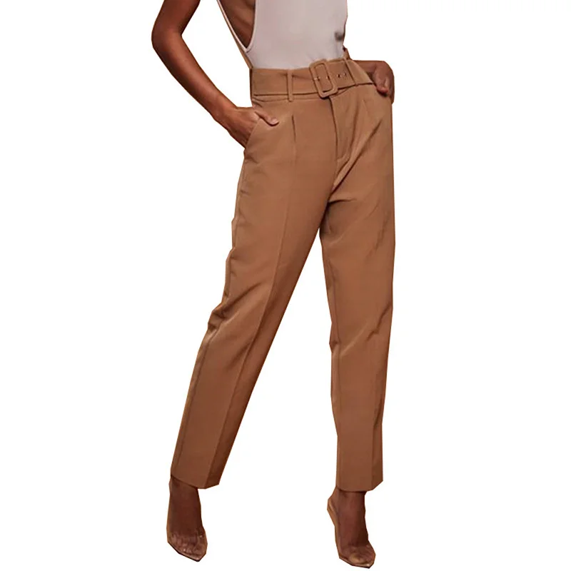 

Womens Clothing Ankle-Length Pants Formal Loose Zipper Fly Sashes Solid Boot Cut Pants High Waist Office Lady Blazers Pants New