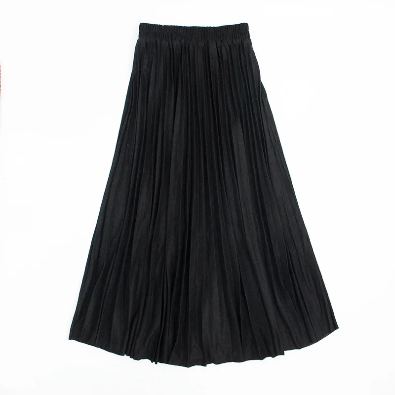 Двухслойная осенне-зимняя женская замшевая юбка, длинная Плиссированная юбка для женщин, s Saias Midi Faldas, винтажная Женская юбка миди - Цвет: black