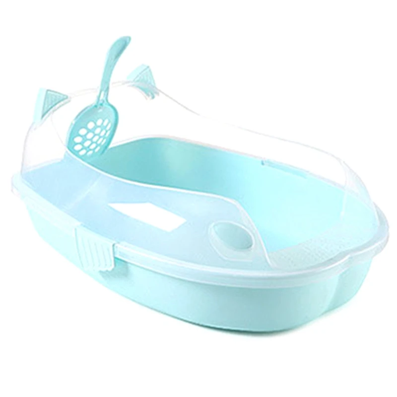 

Top-Plastic En-Closed Cat Litter Box Sand Box Cat Shape Bedpan Pet Toilet Anti-Splash Cat Tray Cleaning Accessories Blue