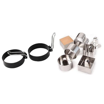 

8pcs Circular Stainless Steel Porous Tart Cake Molds & 2pcs Round Egg Pancake Maker Mold, Stainless Steel Non Stick