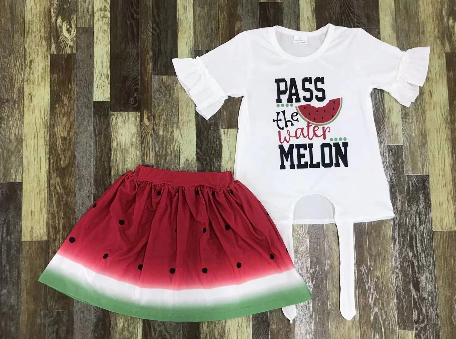 Baby girl boutique clothes cute knotted top watermelon skirt summer set