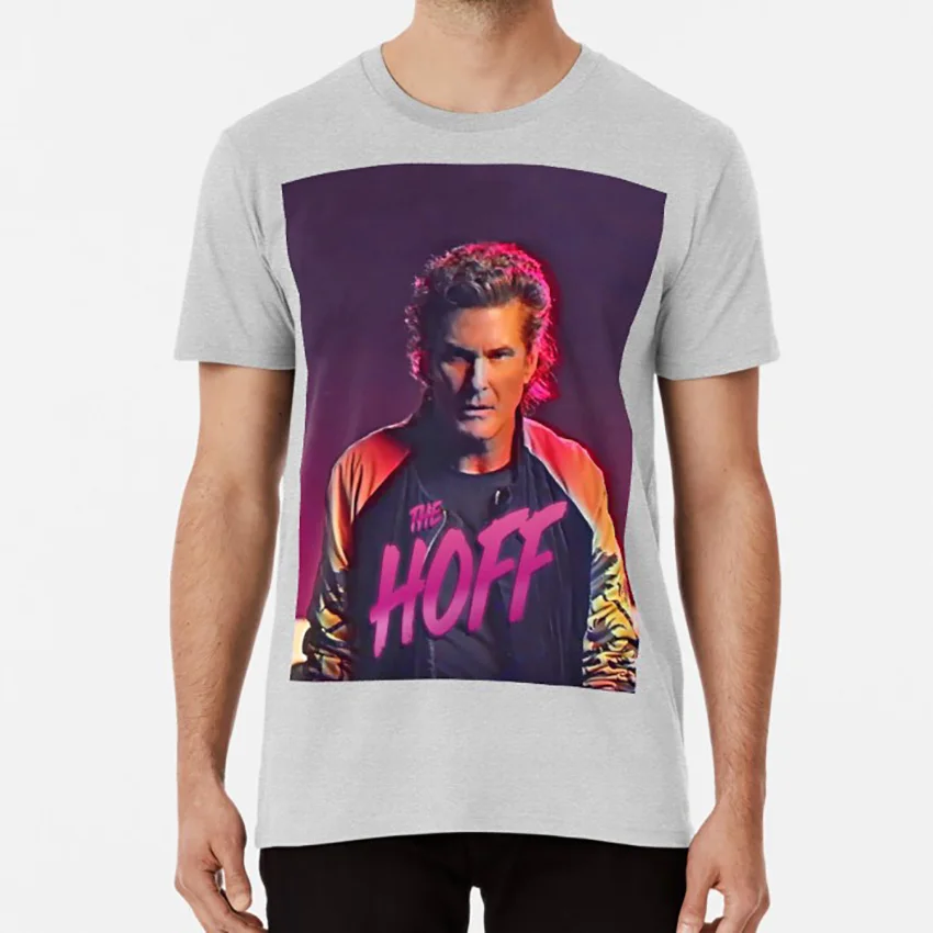 The Hoff-David Hasselhoff Ретро повторяющийся Паттен футболка с рисунком Давида hasselhoff повторяющийся по всей неоновой ретро - Цвет: Серый