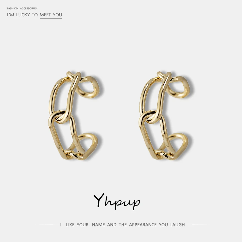 Yhpup, оригинальные шикарные брендовые полые геометрические серьги-гвоздики, медь, 14 K, металлические серьги для женщин, офисные ювелирные изделия, подарок, золото
