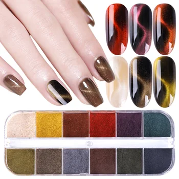 

1 box 5D Cat Eye Dip Powder for Nails Glitter Chrome Pigment Mirror Magnetic Powder Dust Nail Art Decorations LA12grid-5DMY