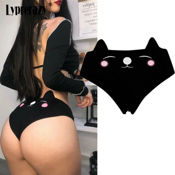 

Lyprerazy Women Sexy Lingerie Cute Cat Kitty Cartoon Briefs Cotton Kawaii Underwear Knickers High Waist Panty