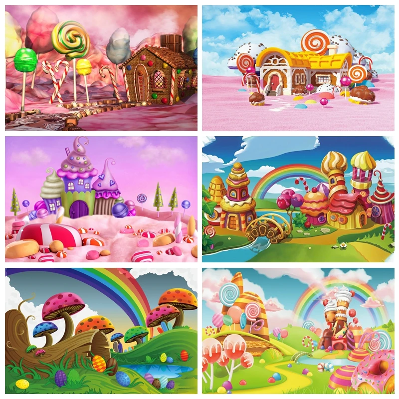 Laeacco Детские мультфильм конфеты десерт леденцы Dreamy World День рождения узор фото