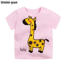 Unini-yun, модная детская футболка хлопок, принт с оленем, футболка с короткими рукавами для маленьких мальчиков и девочек детская футболка для малышей летний топ