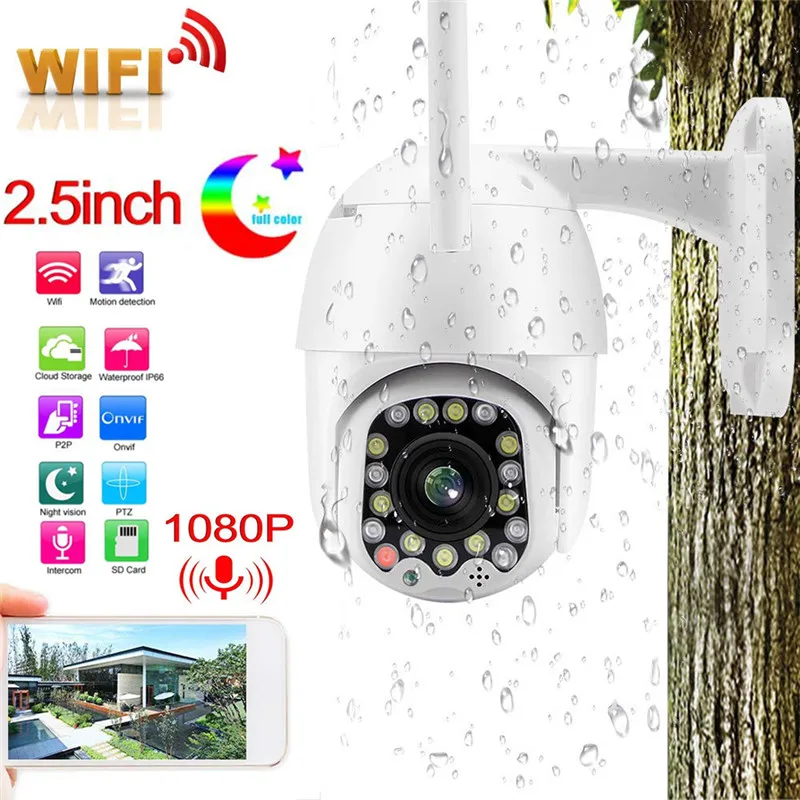 

1080P PTZ Two-Way Audio HD Camera Outdoor Waterproof Auto Tracking Home Security Wifi Monitor Speed Dome Camera Siren Light