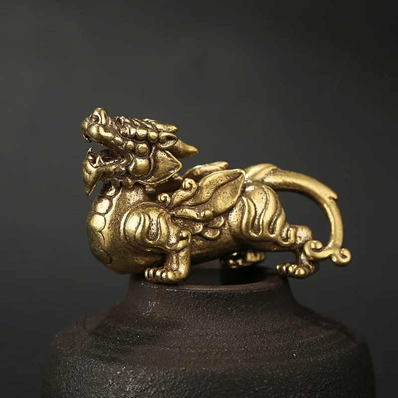 Brass Chinese God Beast Pixiu Tea Pet Decor Keychain Pendants Copper Lucky Animal Key Chain Rings Hanginf Jewelry Car Ornament | Дом и сад