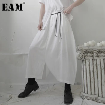 

[EAM] High Waist White Bandage Asymmetrical Split Joint Half-body Skirt Women Fashion Tide New Spring Autumn 2020 1S746