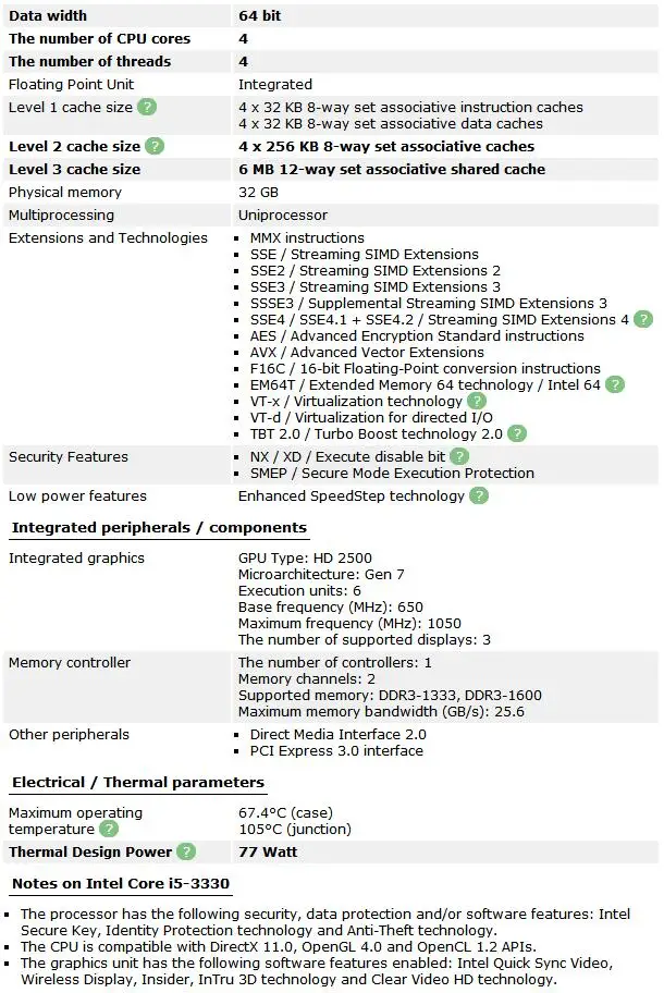 Процессор Intel Core i5 3330 i5-3330 77W 6M cache 3,0 GHz LGA 1155 cpu, работающий правильно