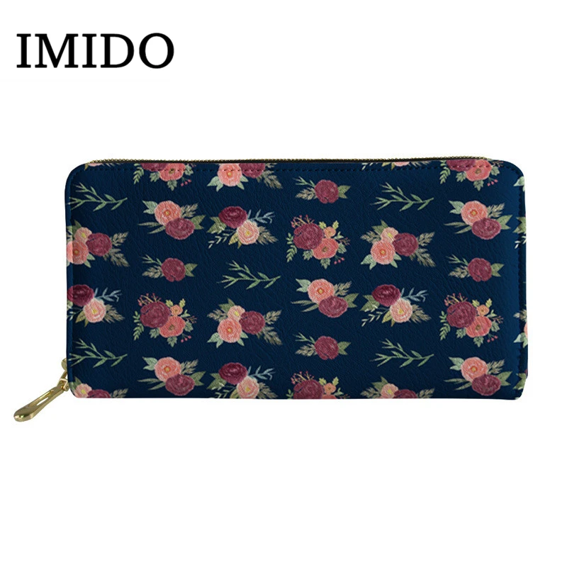 IMIDO модные цветочные кошельки с принтом кожаные женские кошельки муфта большой емкости кошелек для кредитных карт сумка для мобильного телефона с ручной печатью - Цвет: WLL564Z21