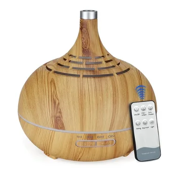 

400ml Remote Control Ultrasonic Air Humidifier Aroma Essential Oil Diffuser with light Wood Grain 7 Color Changing Lights