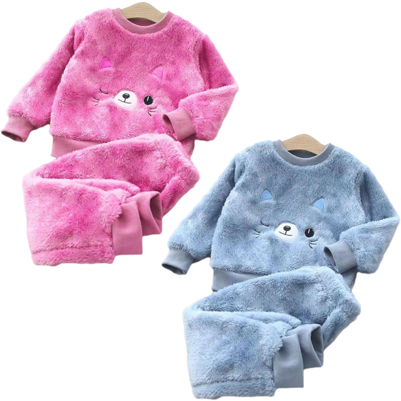 Special Offers Sleepwear Kids Pajamas-Set Home-Suit Fleece Thicken Toddler Baby-Boy-Girl Winter Child dmx5M9gLpM9