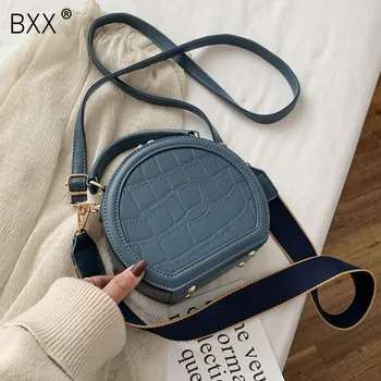 

[BXX] Stone Pattern Round PU Leather Crossbody Bags For Women 2020 Shoulder Handbags Winter Branded Women's Hand Bag HO578