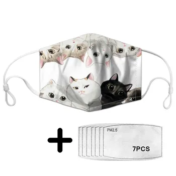 

Cute Cats Print Mask with 7 PM2.5 Filters Unisex Fashion Face Mask Mascarilla Dustproof Reusable Face Mouth Masks Windproof