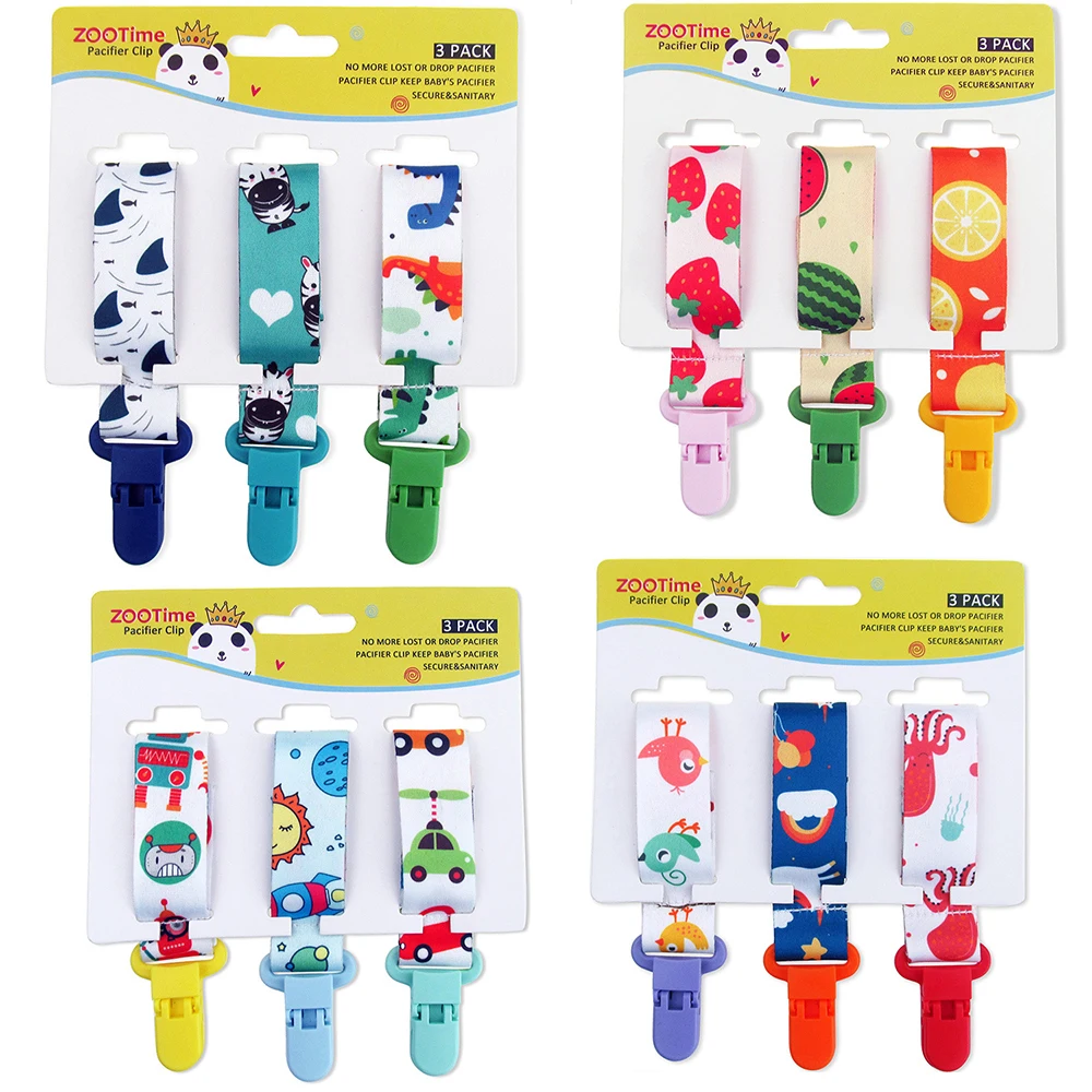 3Pcs/Pack Cartoon Pacifier Clips Animal Fruit Baby Newborn Soother Clip Chain Personalised Infant Present Gifts Baby Accessories