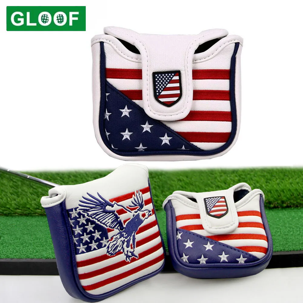 

1Pcs USA Stars and Stripes Magnetic Closure Golf Mallet Putter Cover Waterproof PU Leather Golf Headcover American Eagle