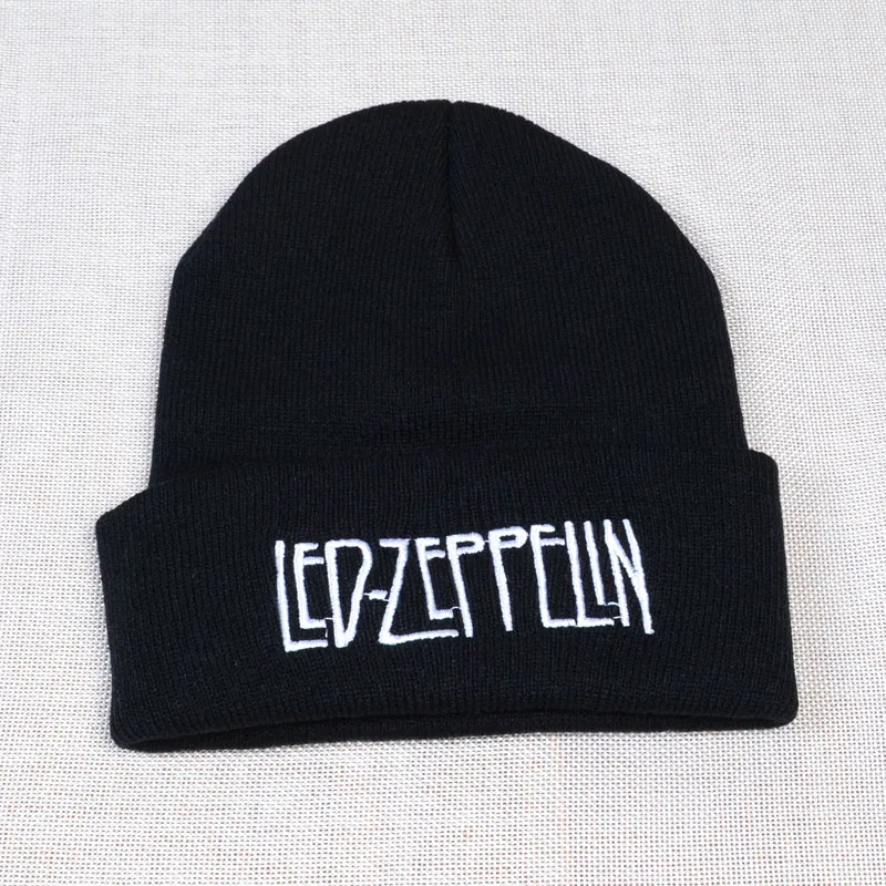 Led zeppelin твёрдый рок вязаная шапка мужская хип хоп народная рок бини мужская хлопковая панк графическая шапка шапки унисекс лыжные шапочки шапки - Цвет: Черный