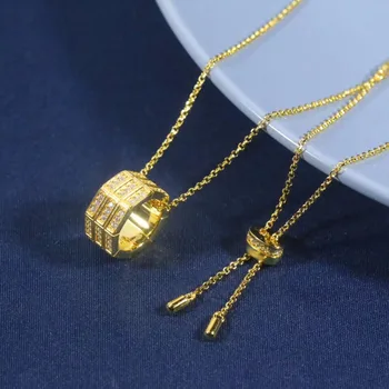 

SLJELY Fashion Solid 925 Sterling Silver Yellow Gold Color Octagonal Loop Pendant Paved Cubic Zirconia CZ Necklace for Women Men