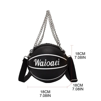 

Women Girl Basketball Round PU Leather Handbag Chain Shoulder Messenger Crossbody Bag Satchel Tote Purse