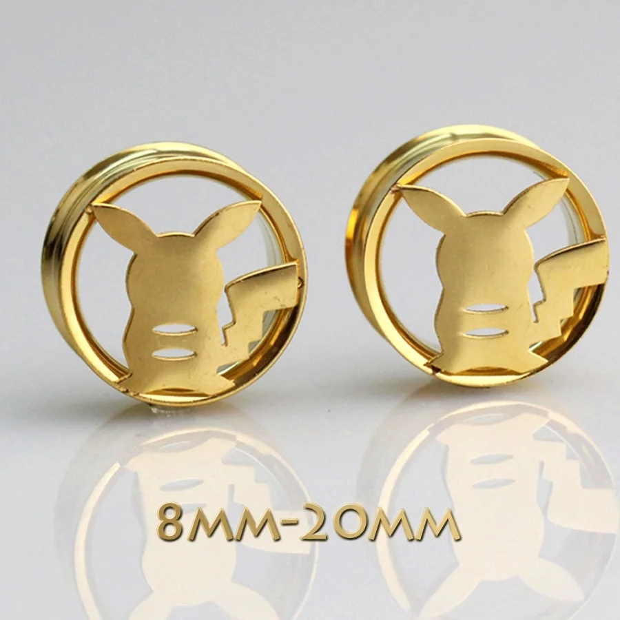 14MM 1 пара Нержавеющая сталь ушной раковины уха Вилки туннельная Плоть Серьги измерительные приборы Золотой мультфильм туннели пирсинга расширителей кольца ювелирные изделия для тела - Окраска металла: 14MM