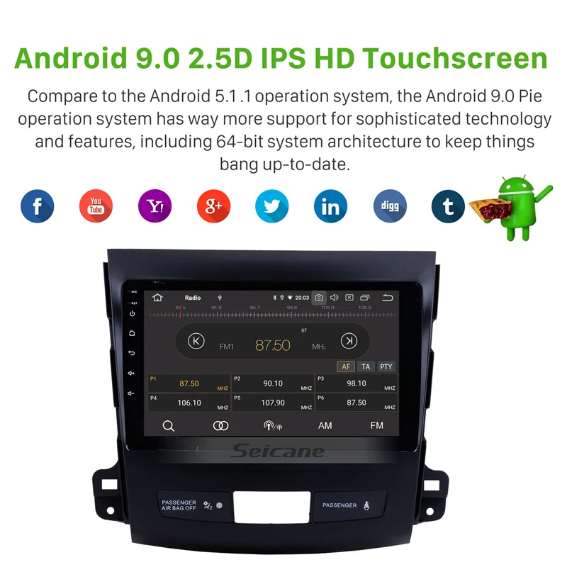 Excellent Seicane 9 inch Android 9.0 Car Radio GPS navigation Unit Player for 2006-2014 Mitsubishi OUTLANDER Bluetooth 4G WIFI 1