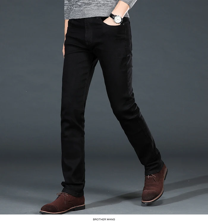 Мужские классические черные джинсы, эластичные облегающие джинсы, мужские брюки, большие размеры 40, 42, 44, 46, деловые повседневные брендовые штаны